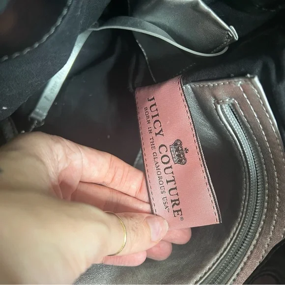 ꧁ Black, Silver, & Gold Vintage Velour Juicy Couture Daydreamer Tote ꧂ - Picture 6 of 6
